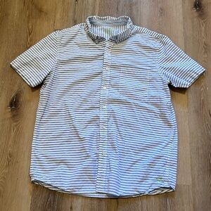 American Eagle Outfitters Gray White Striped Short Sleeve Button Up Sz L Slim